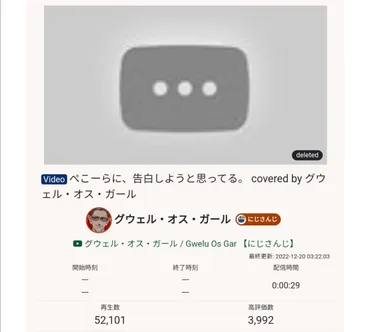 にじさんじ】Vtuber・グウェルさん『ぺこーらに告白しようと思ってる』という所謂ぺこーら構文を歌って炎上し案件も潰れる : 同人速報